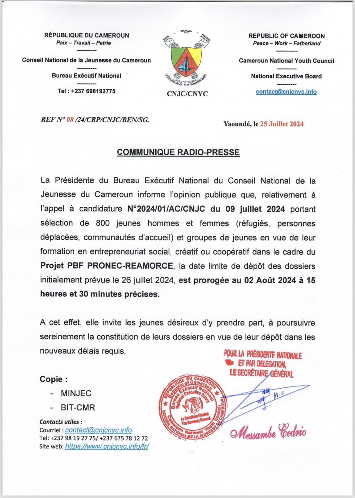 Communiqué de Presse : Prolongation du Délai pour l'Appel à Candidatures